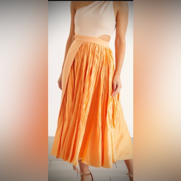 Jonathan Simkhai Angel crepe one shoulder midi dress orange tan colors size 4 - Picture 1 of 12